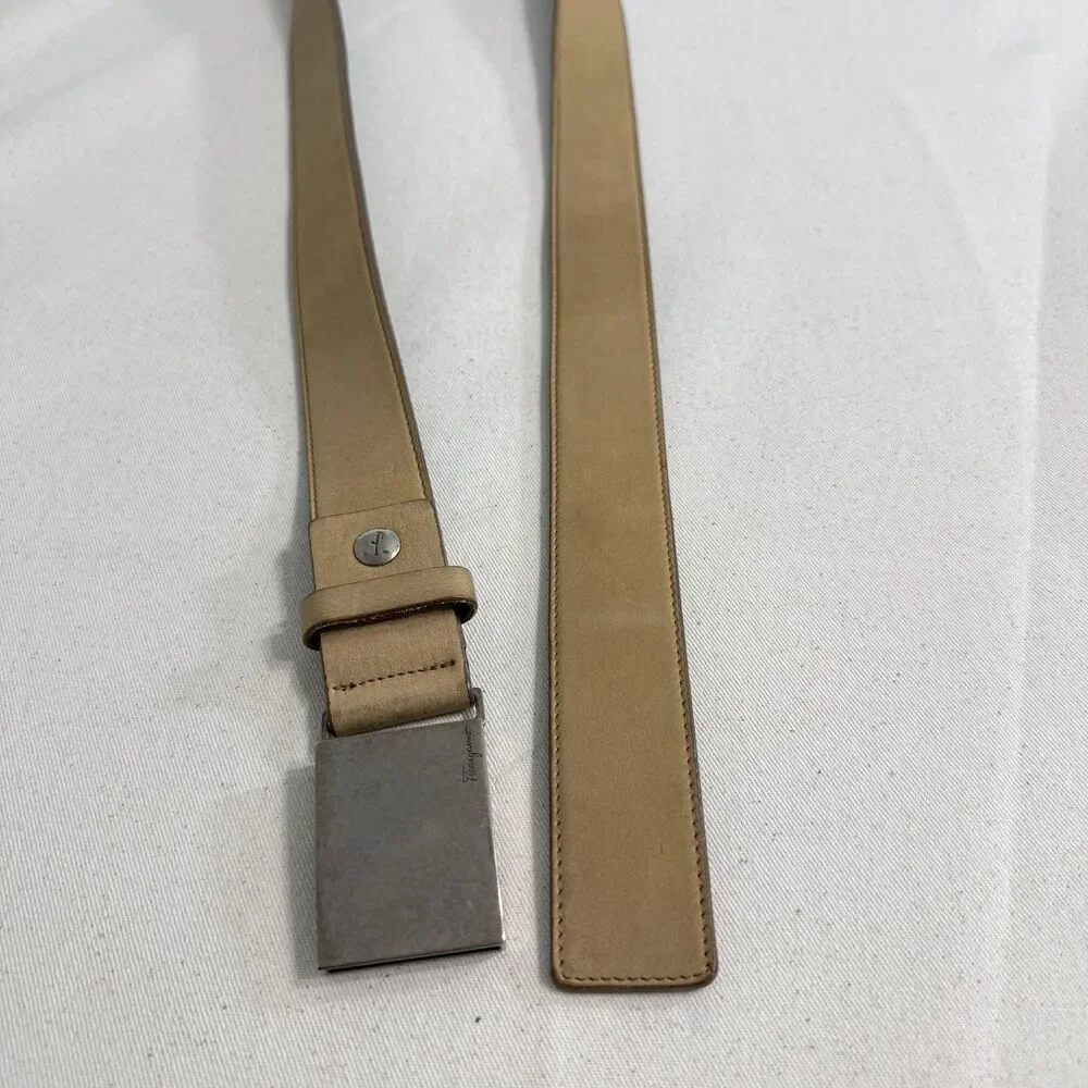 Salvatore Ferragamo Men’s Size 42 Brown Leather Belt Large Buckle Made Italy